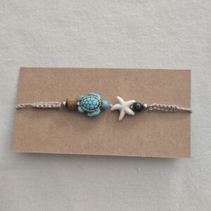 030 New Handmade Turtle and Starfish Bracelet - Tan and Blue